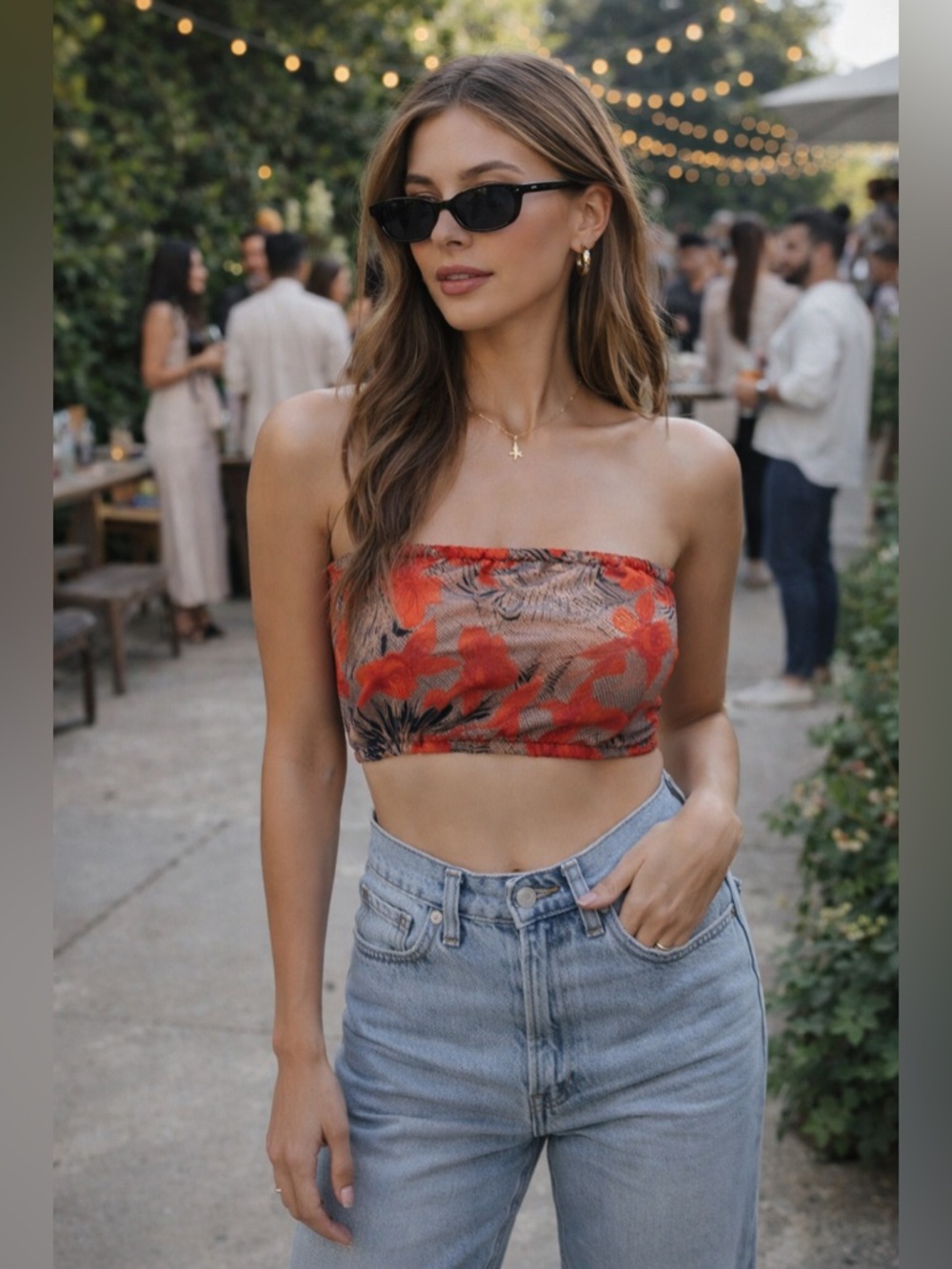For Love & Lemons Floral Bandeau Tube Top Size Small NWOT 100% Rayon